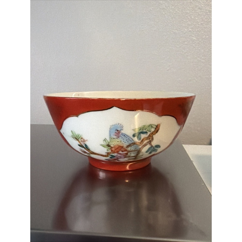 Chinese Famille Rose Flower Branch W/ Bird Porcelain Hand Painted Art Bowls